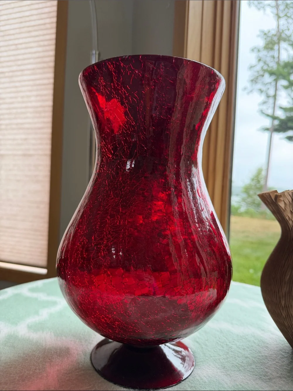 Red Crackled Glass Decorative Vase or Candle Holder - Home Accents
